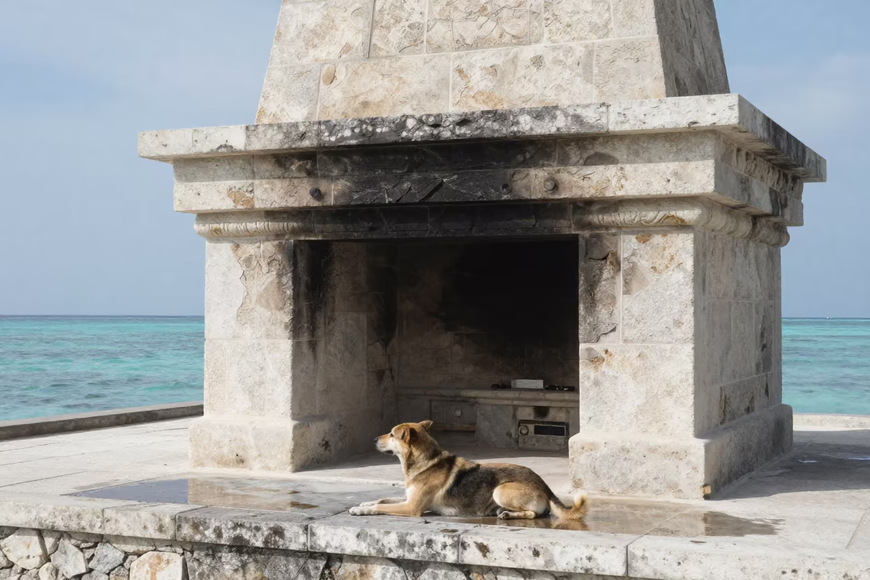 Giant Stone Dog Maldives Tidal Inlet Noon in beside a tidal inlet in Maldives