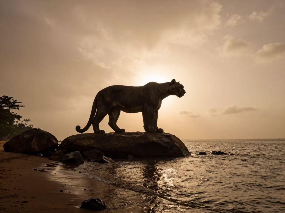 Giant Stone Puma Tidal Inlet in beside a tidal inlet near Bangui