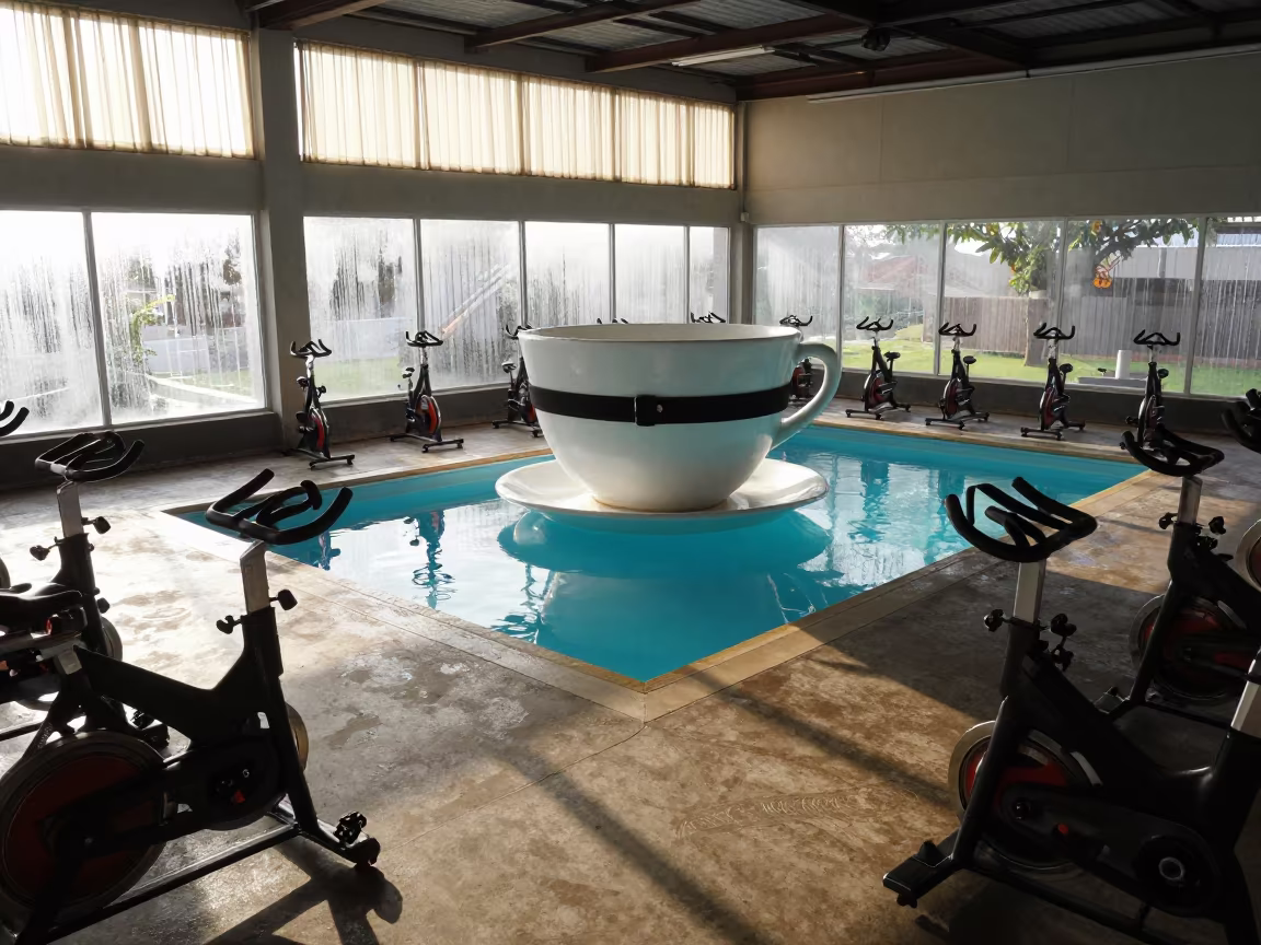 Giant Teacup in Spin Studio Heart Rate Strap Soak in inside a spin studio under class lights in Machakos