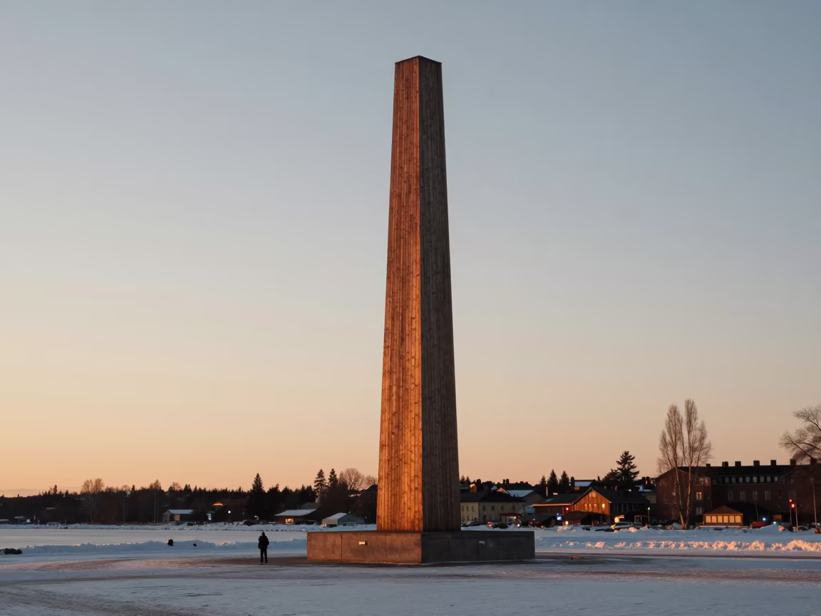 Giant Wooden Sun Pillar at Arctic Sunset in near Stockholm