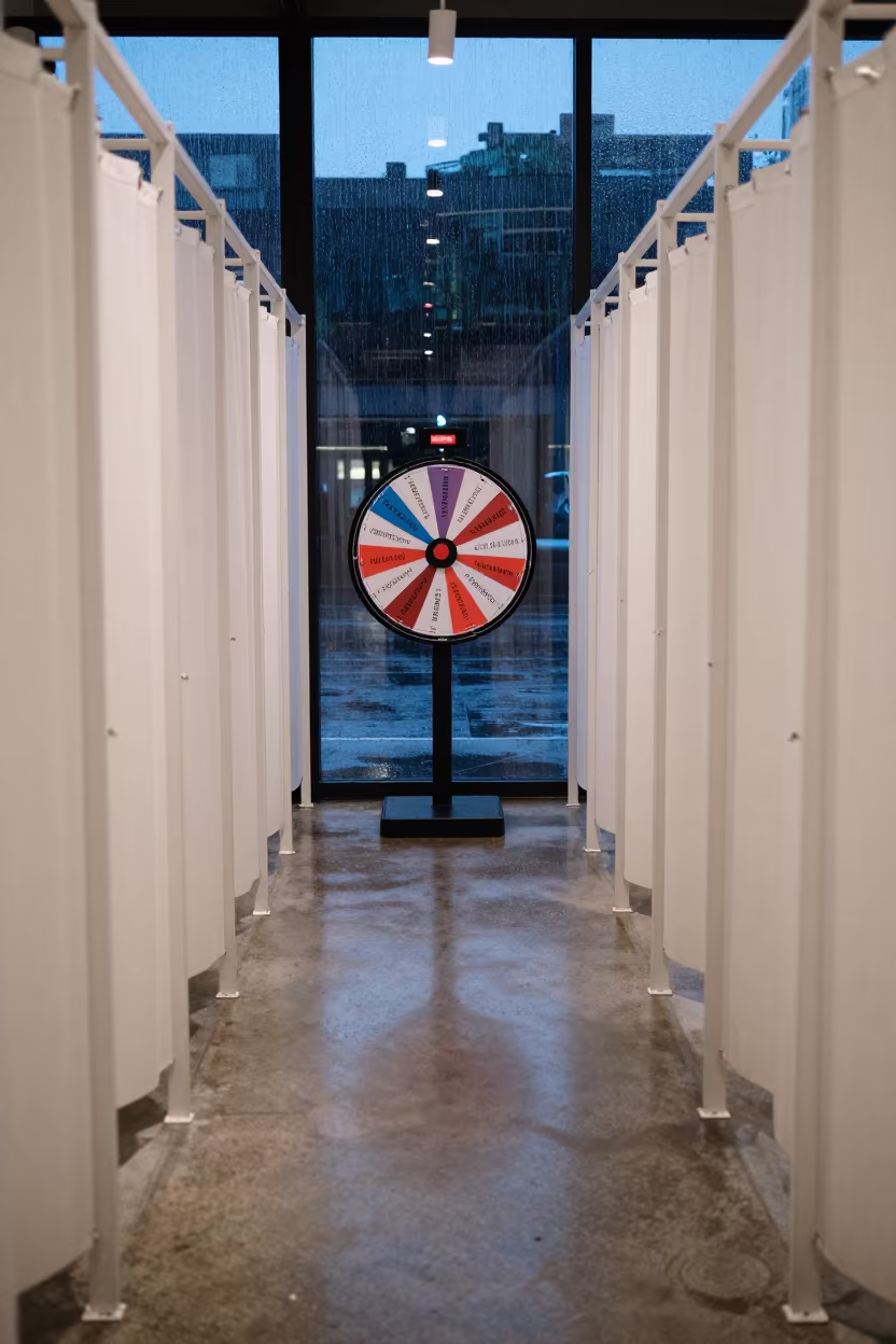 Gift Card Spinner in Twilight Retail Corridor in inside a fitting room corridor near Melbourne