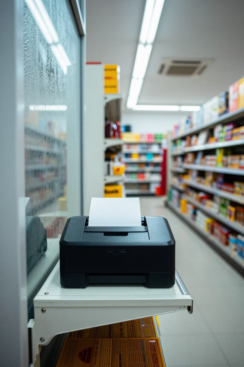 Gift Receipt Printer Shelf Bright Retail Aisle in inside a bright retail aisle near Kanchipuram