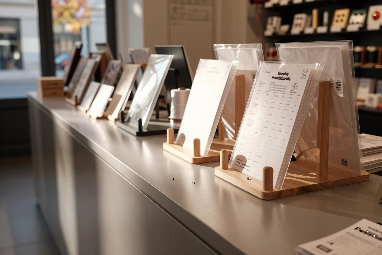 Gift Wrap Spool Rack on Store Counter in along a front-of-store display run near Freiburg