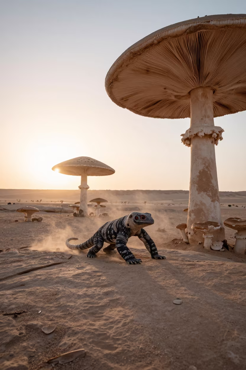 Gila Monster on Sandstone With Giant Mushrooms in near Garden City, Cairo