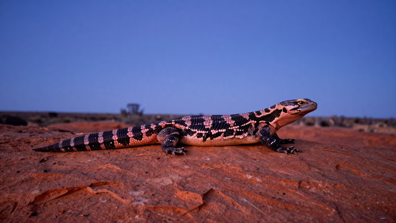 Gila Monster On Sandstone Ledge In Twilight in in Western Australia