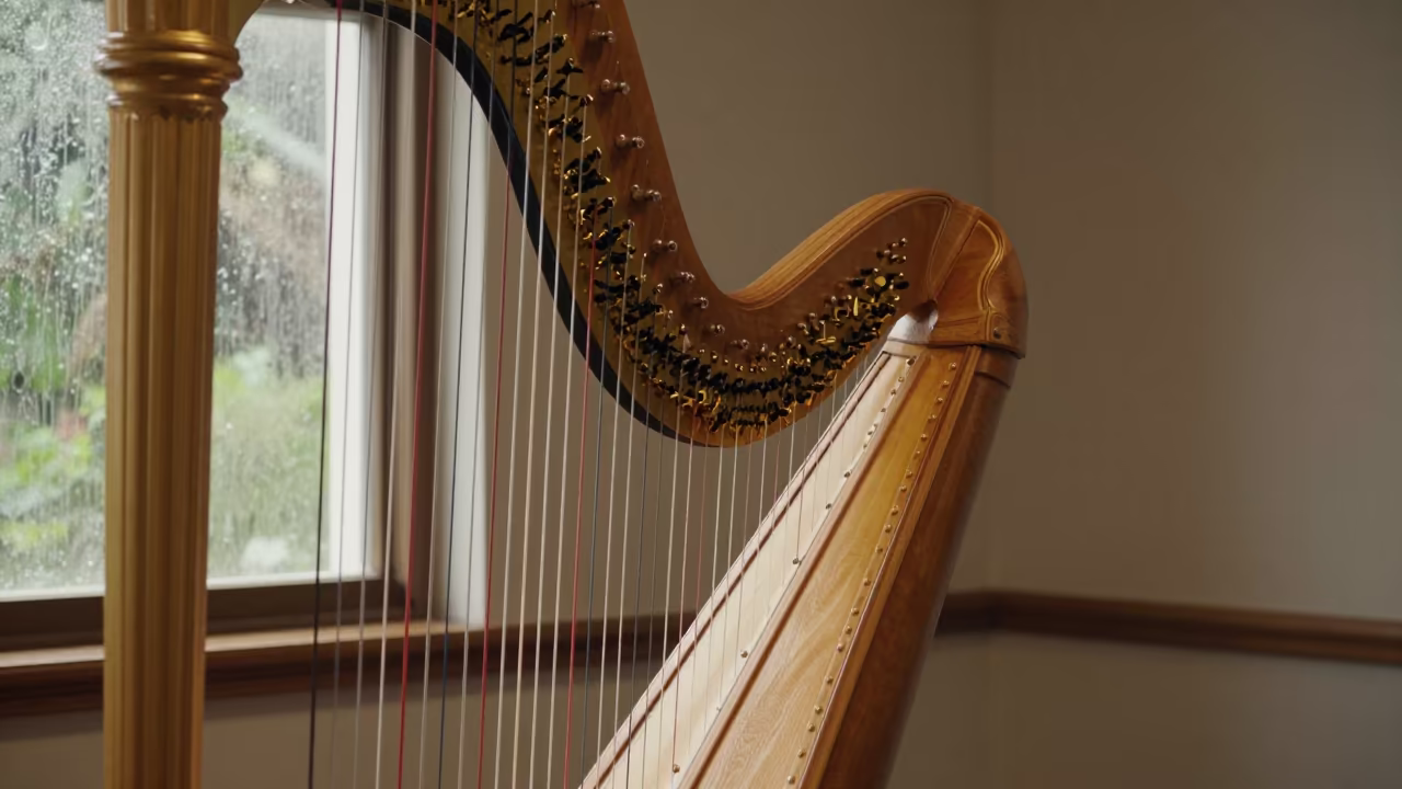 Gilded Harp in Victoria Rehearsal Room in in a rehearsal room in Victoria Seychelles