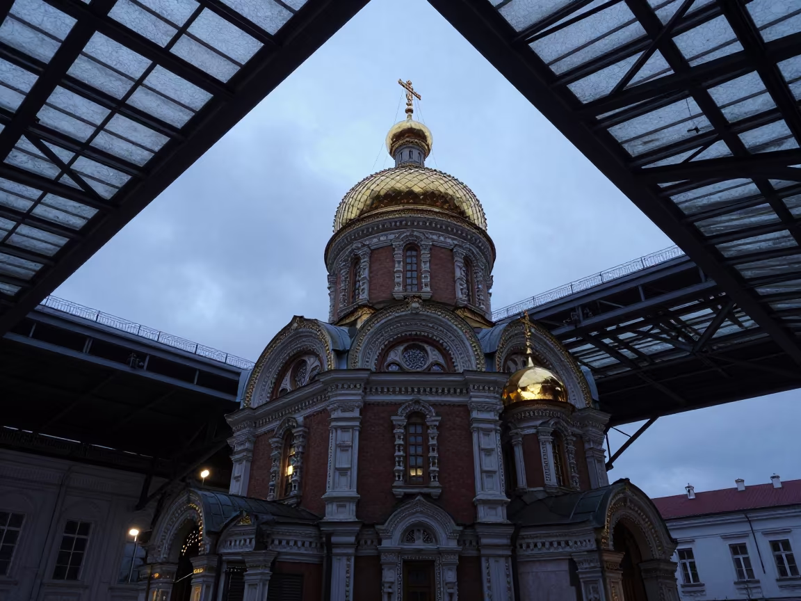Gilded Onion Dome Church in Trabzon Train Station in inside a restored train terminal in Trabzon