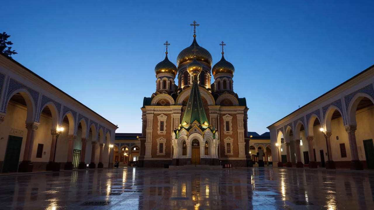 Gilded Onion Dome Silhouette in Settat Atrium in inside a vaulted atrium in Settat