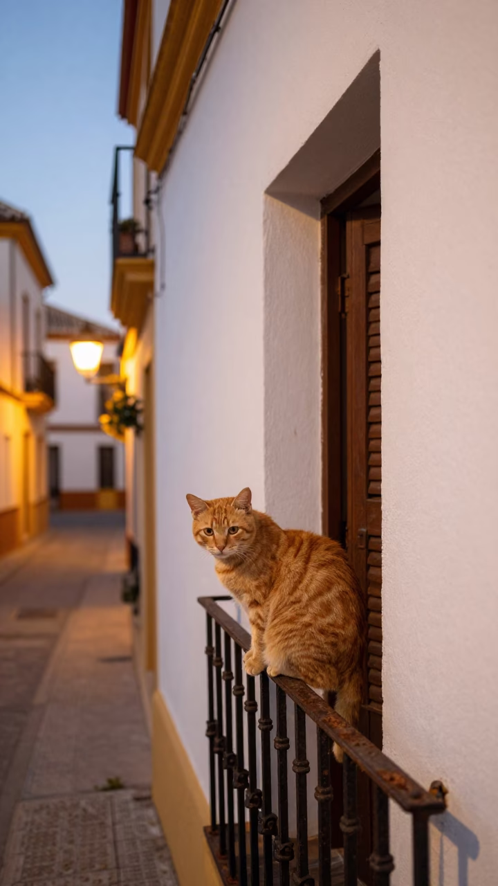 Ginger Cat at Evening Light in Seville in in Seville, Spain