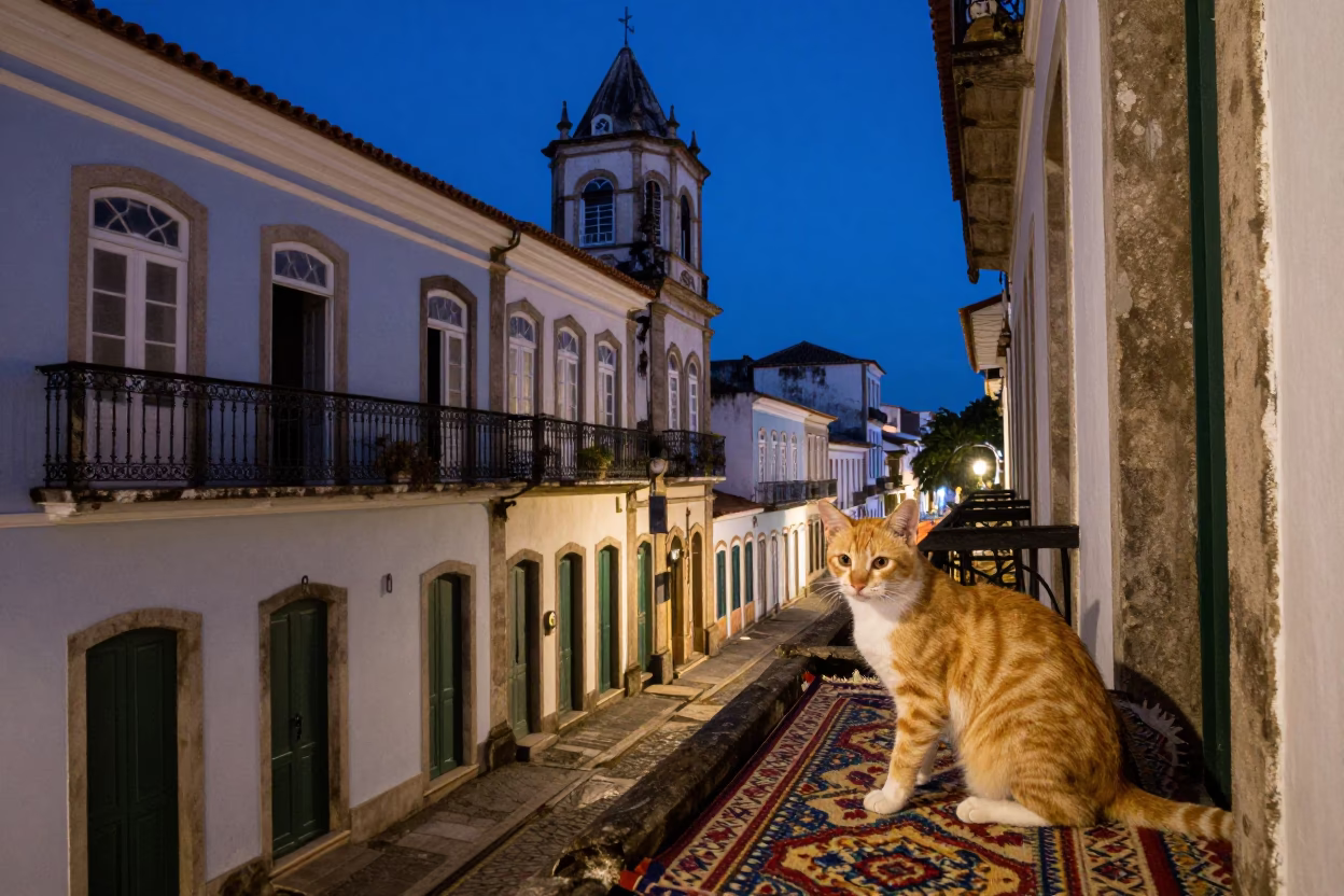 Ginger Cat in Salvador at Blue Hour in in Salvador, Brazil