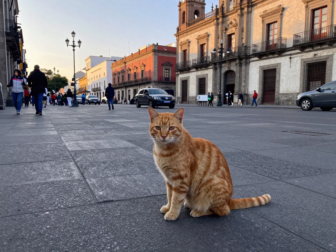 Ginger Cat just after sunrise in Mexico City in in Mexico City, Mexico