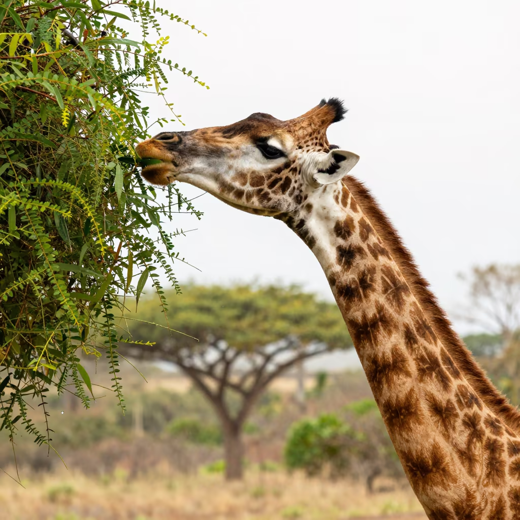 Giraffe Reaching Acacia Leaves Mauritius in in Mauritius