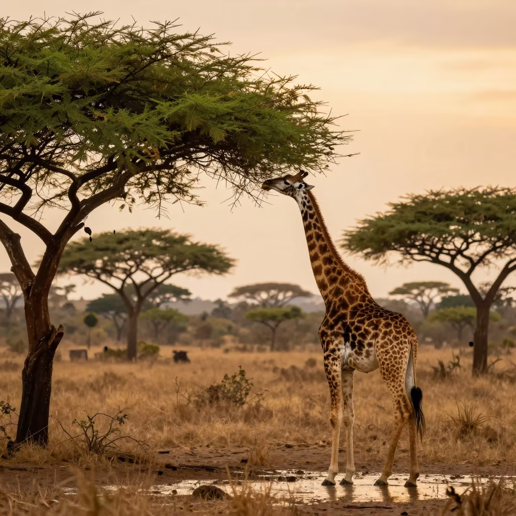 Giraffe Reaching for Acacia Leaves Sri Lanka in in Sri Lanka