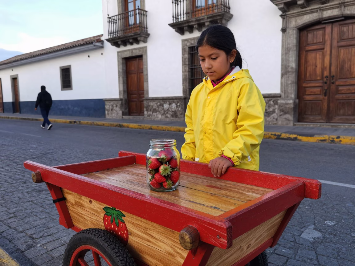 Girl in Quito at Evening Light in in Quito, Ecuador