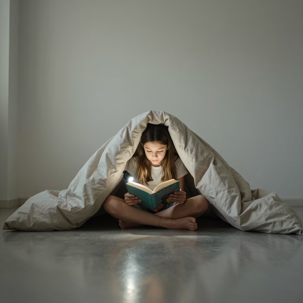 Girl Reading in Blanket Fort Beirut Studio in in a studio in Achrafieh, Beirut