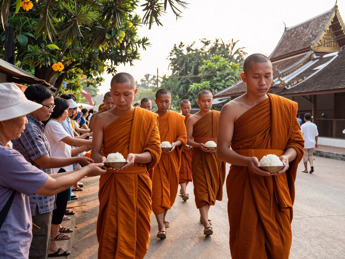 Giving Ceremony at Clear Late-afternoon Light in Chiang Mai in in Chiang Mai, Thailand