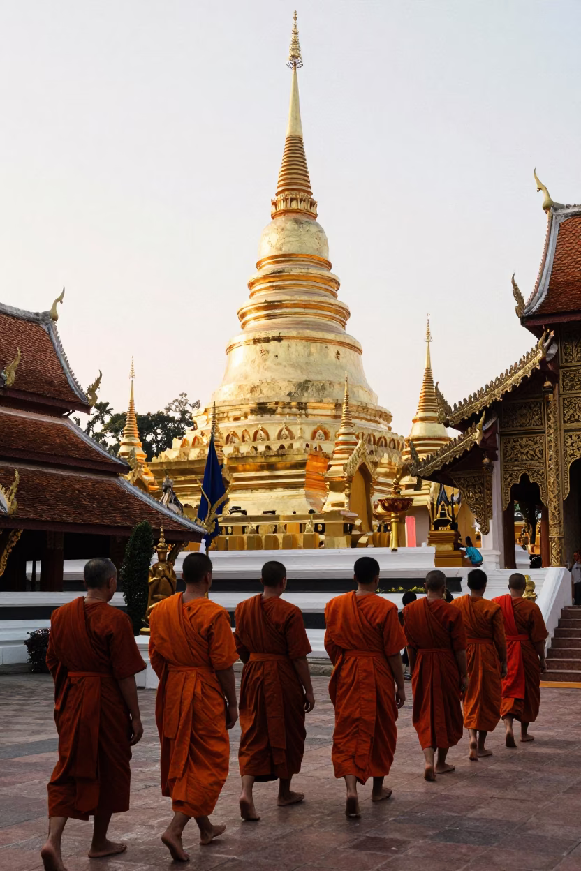 Giving Ceremony in Chiang Mai at As First Light Reaches The Scene in in Chiang Mai, Thailand