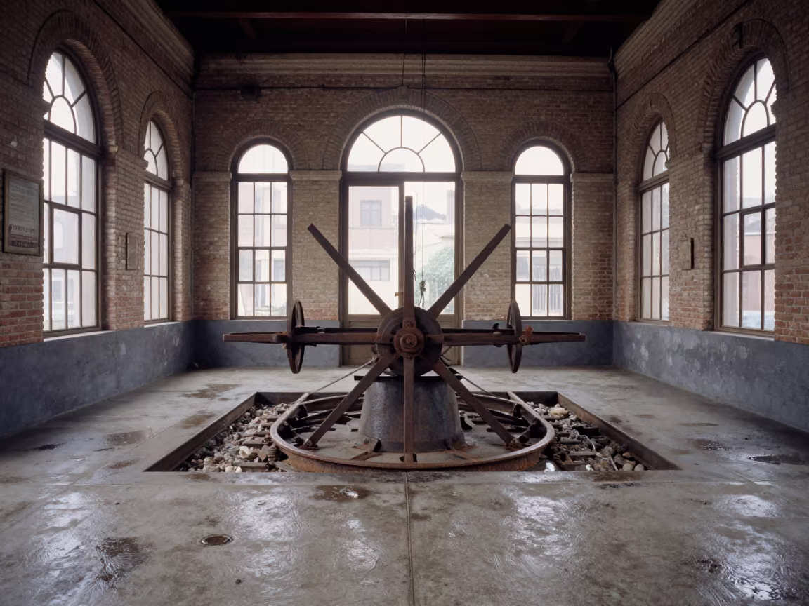 Giza Roundhouse Turntable Interior Late Morning in inside a restored train terminal in Giza