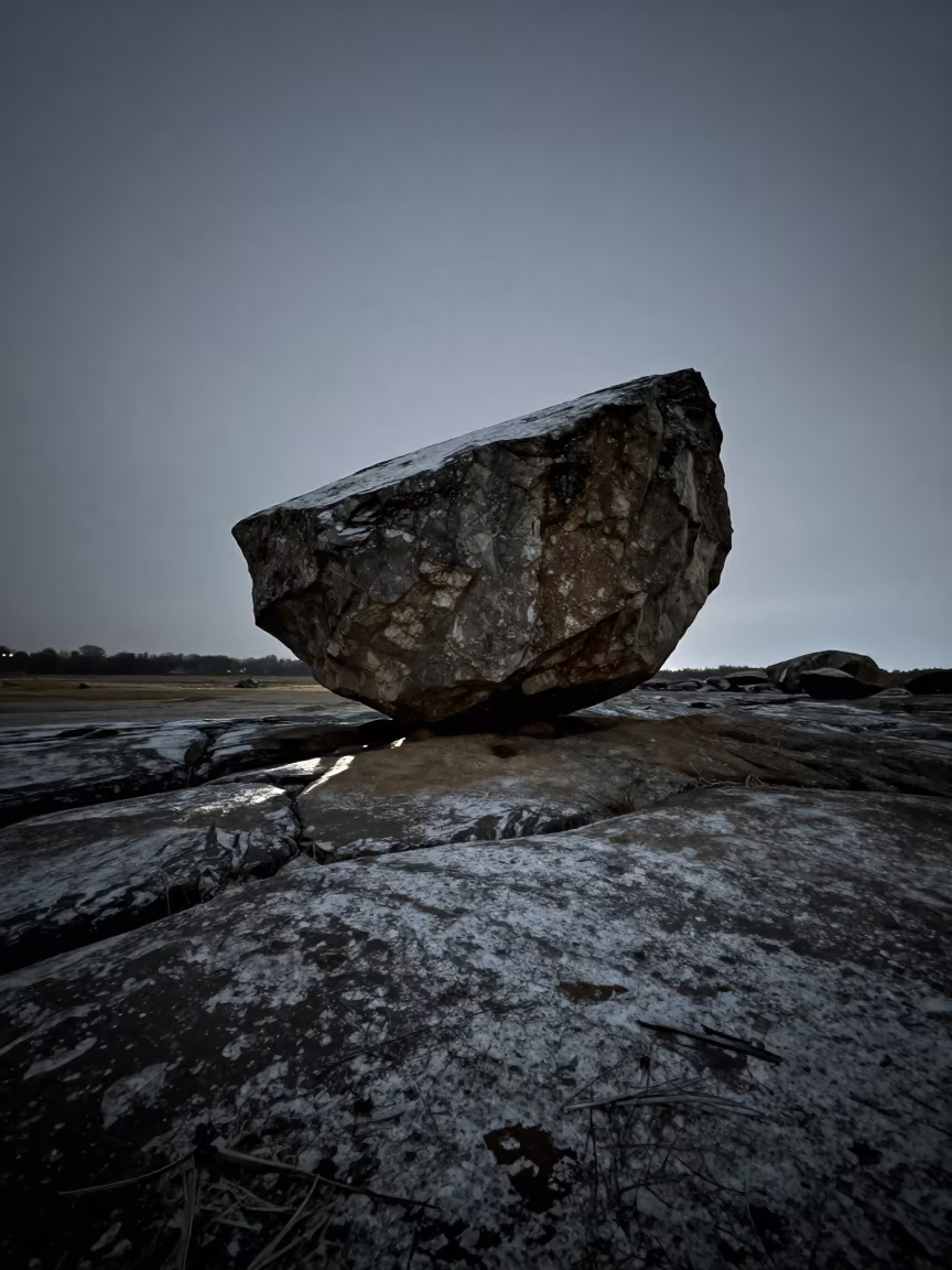Glacial Errant on Floodplain Under Midnight Snow in across a floodplain after rain near Dallas