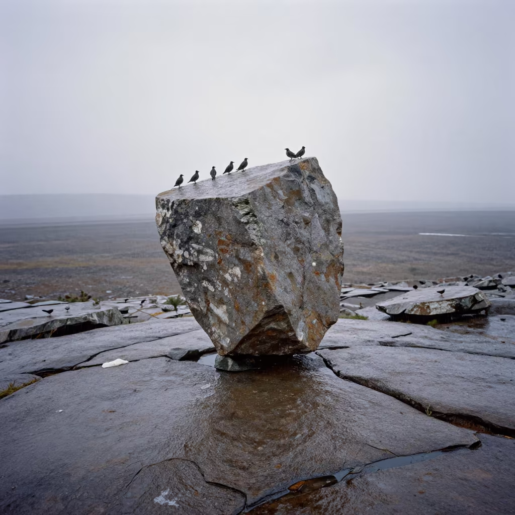 Glacial Erratic on Bedrock in Monsoon Light in near Keur Massar Sud