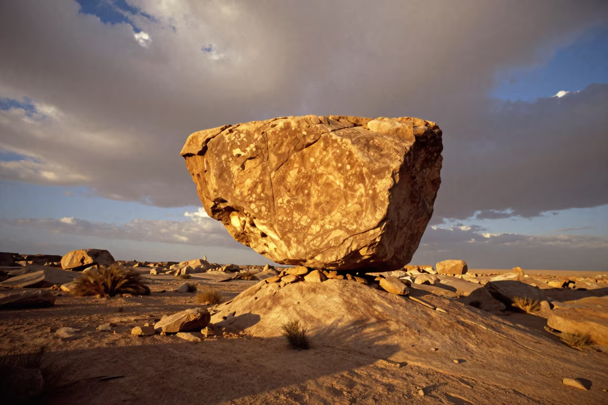 Glacial Erratic on Djibouti Bedrock at Golden Hour in in Djibouti