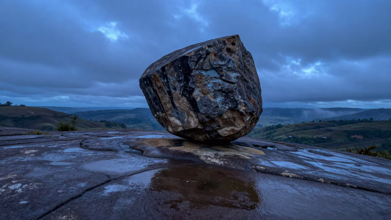Glacial Erratic on Honduran Ridge in Evening Blue in from a ridge above layered foothills in Honduras