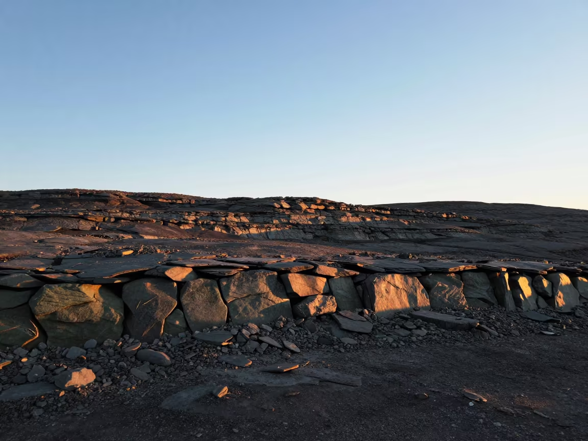 Glacial Moraine Wall Sunset Lapland Ridge in from a ridge above layered foothills in Lapland