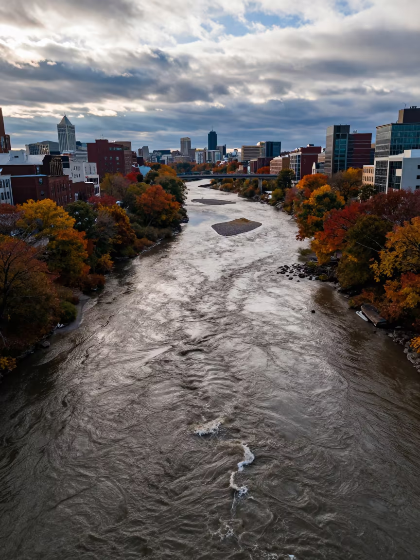 Glacial Silt Braided River Aerial View Philadelphia in near Old City, Philadelphia