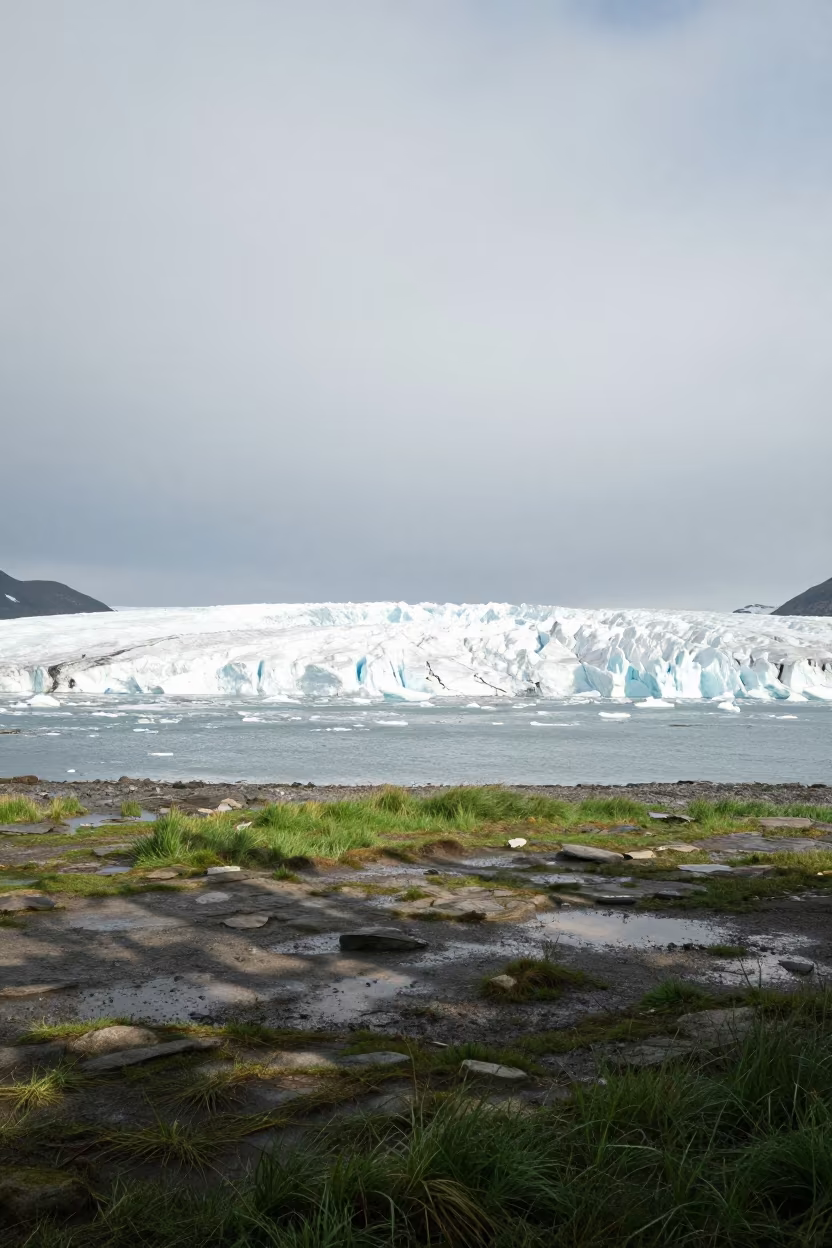 Glacier Calving into Fjord Near Sapporo Floodplain in across a floodplain after rain near Sapporo