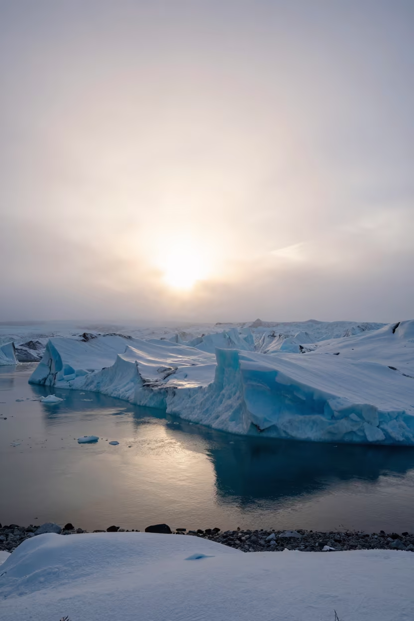 Glacier Calving at Sunset in Stockholm Winter Mist in near Stockholm