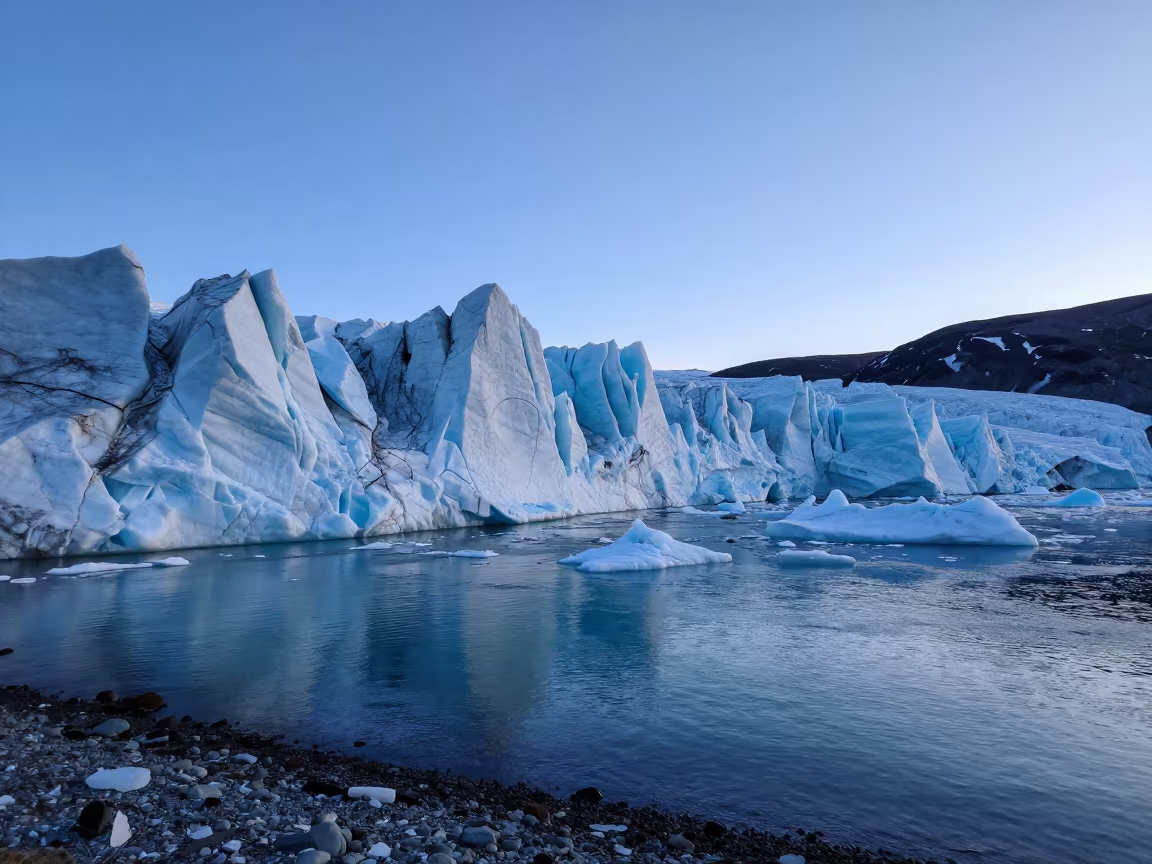 Glacier Calving into Turquoise Arctic Water in along a wave-cut shoreline near Tromsø