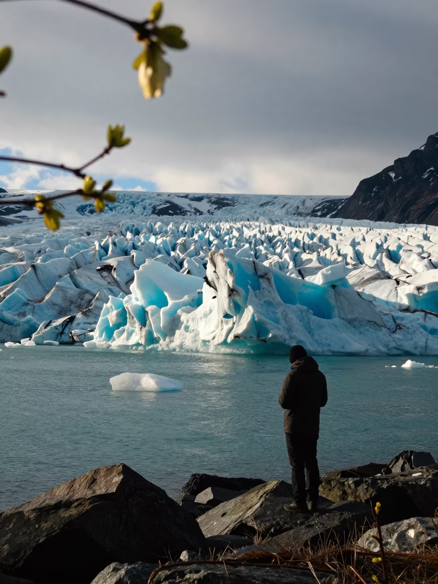 Glacier Calving into Turquoise Water at Oslo Shore in along a wave-cut shoreline near Oslo