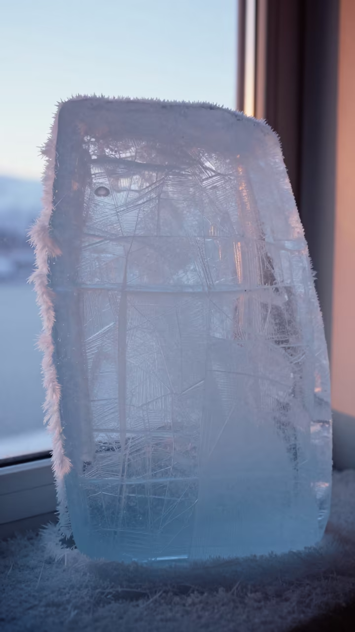 Glacier Ice Crystal Lattice Macro Tromsø Window in along a frost-edged windowpane in Tromsø