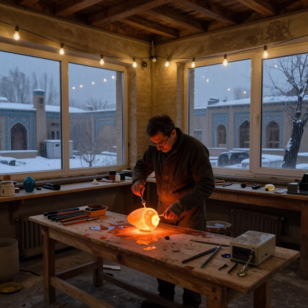 Glass Artist Pulling Sculpture in Mazar-i-Sharif in in Mazar-i-Sharif