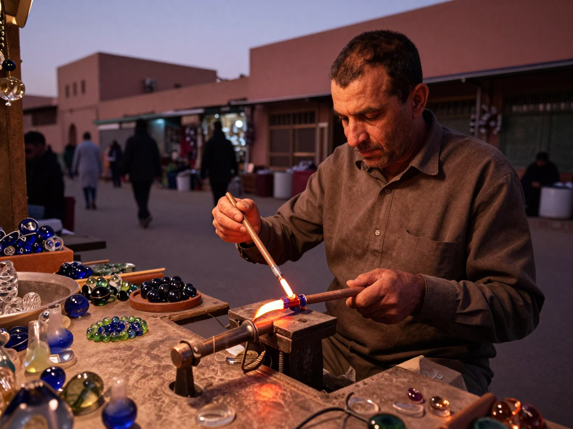 Glass Beads in Marrakech at Copper-toned Light Before Dusk in in Marrakech, Morocco