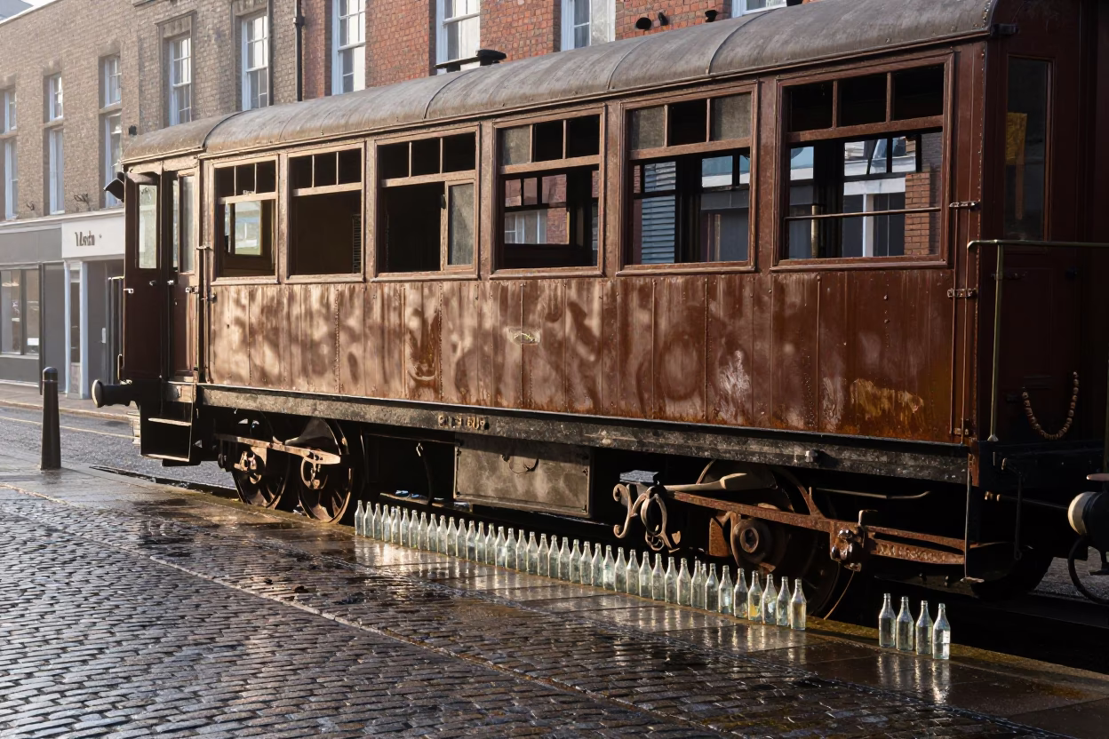 Glass Bottles at As First Light Reaches The Scene in Dublin in in Dublin, Ireland