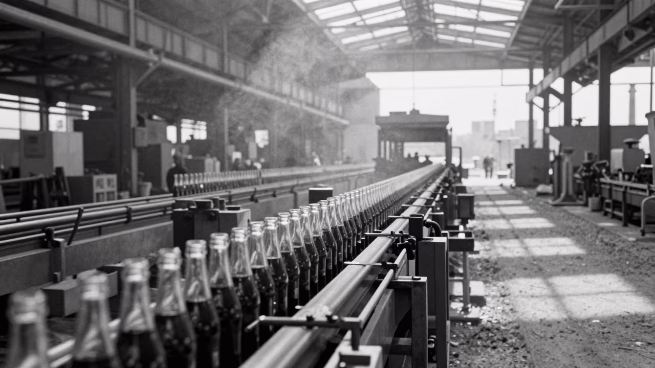 Glass Bottles on Conveyor at Gaziantep Rail Yard in at a rail yard near Gaziantep