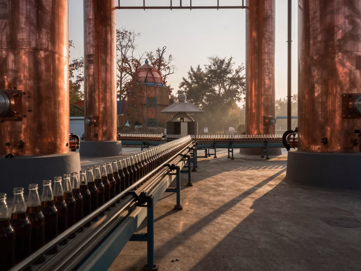 Glass Bottles on Conveyor in Turbine Hall in in a turbine hall near Kot Addu