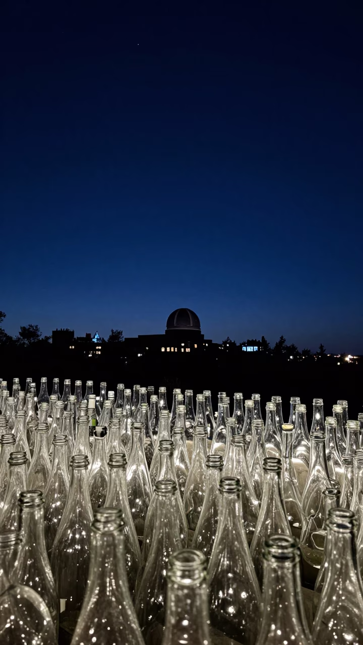 Glass Bottles in Montreal at The Deepest Night Sky Light in in Montreal, Quebec, Canada