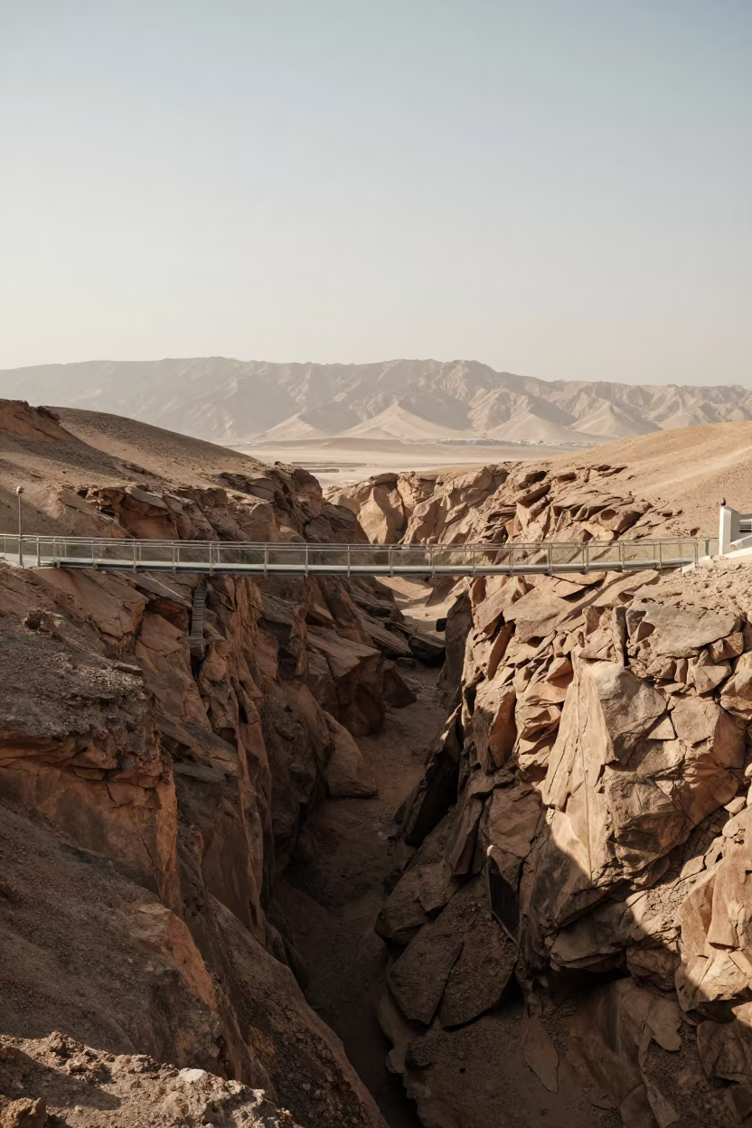 Glass Bridge Over Dubai Canyon Heat Haze in near Downtown, Dubai