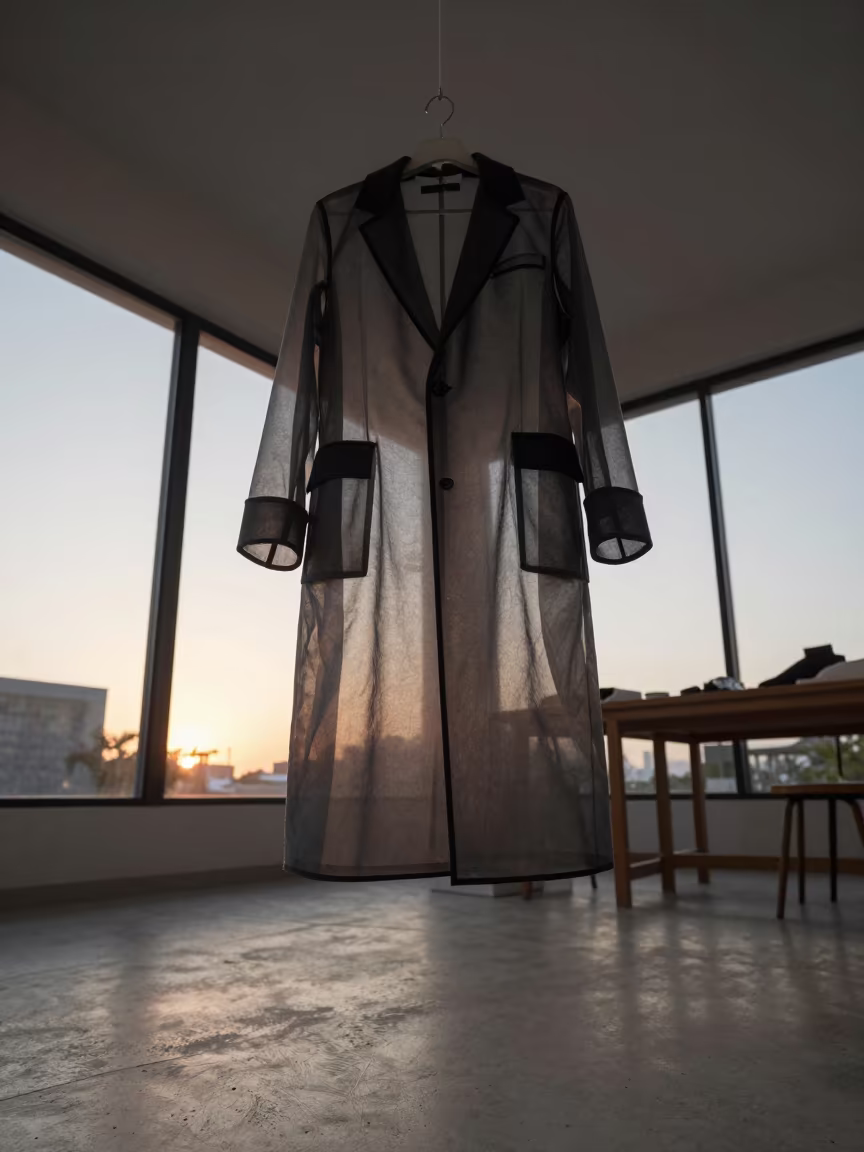 Glass Coat Backstage Pucallpa Atelier Dawn in inside a couture atelier near Pucallpa