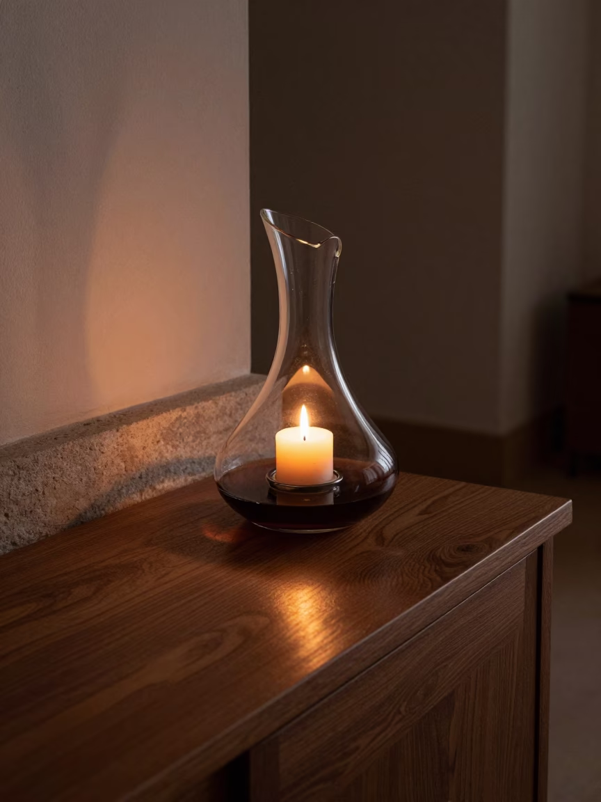 Glass Decanter on Stone Ledge in Predawn Kisangani in on a stone ledge in Kisangani