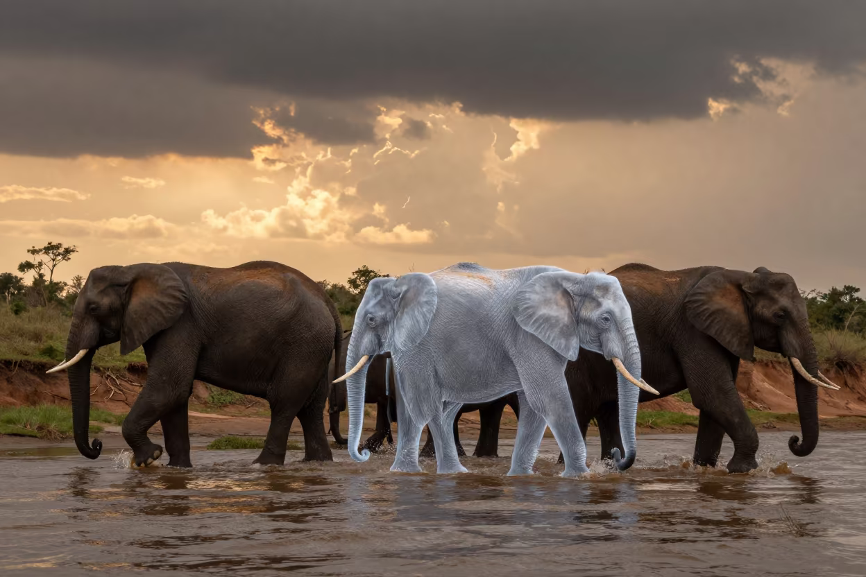 Glass Elephant Herd River Sunset Venezuela in on a wind-scoured ridge in Venezuela