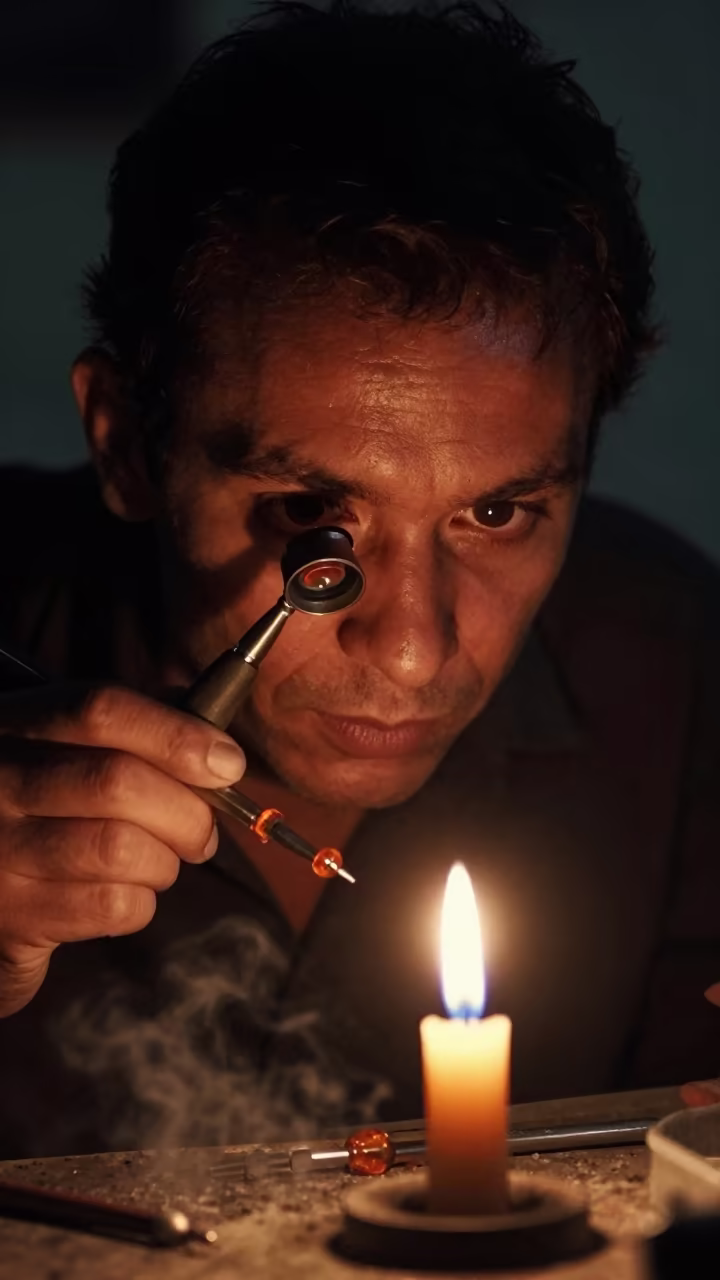 Glass Eye Painter With Magnifier in Night Fog in near Garoua