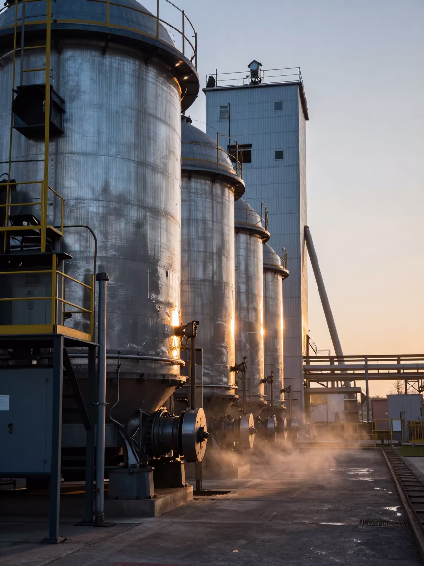 Glass Furnace Line at Dawn in Breda Grain Elevator in inside a grain elevator near Breda