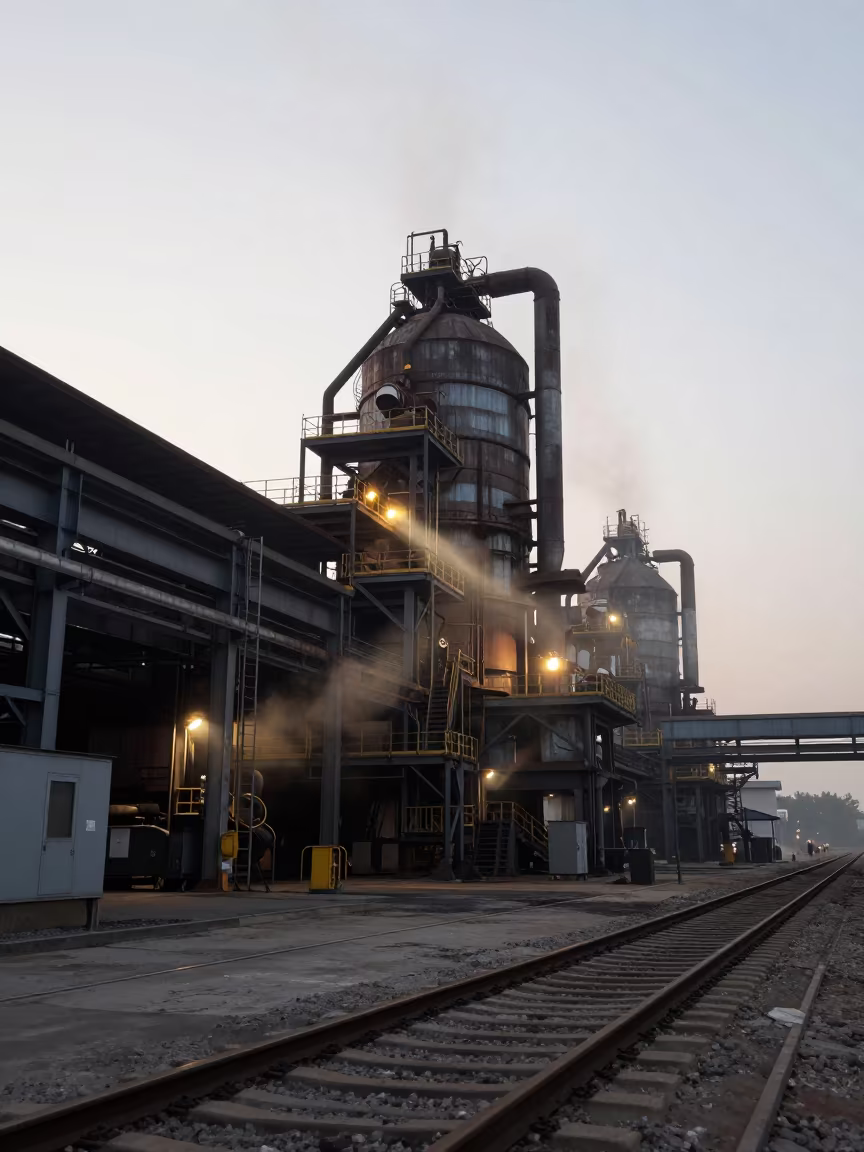 Glass Furnace Line Dawn Santander Rail Yard in at a rail yard near Santander