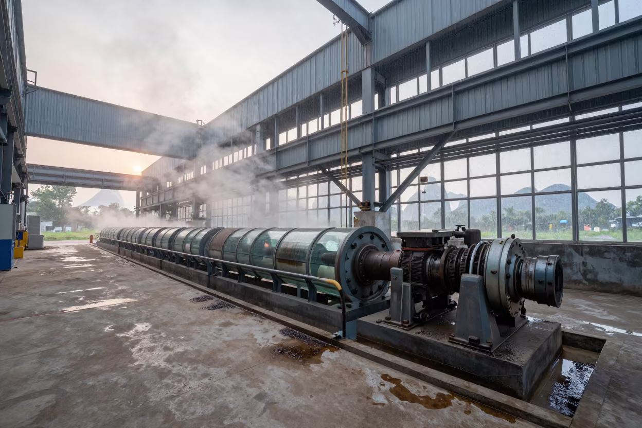 Glass Furnace Line in Guilin Turbine Hall at Dawn in in a turbine hall near Guilin