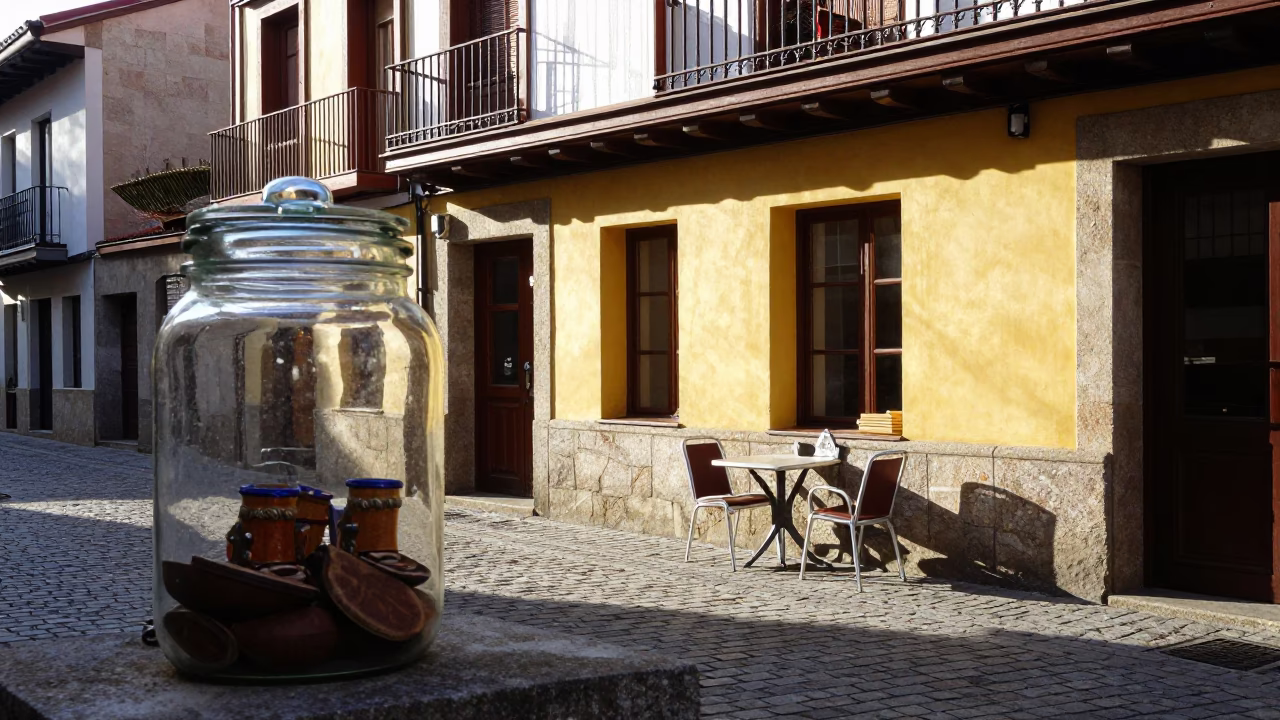 Glass Jar in Bilbao at The Late Morning Light in in Bilbao, Spain