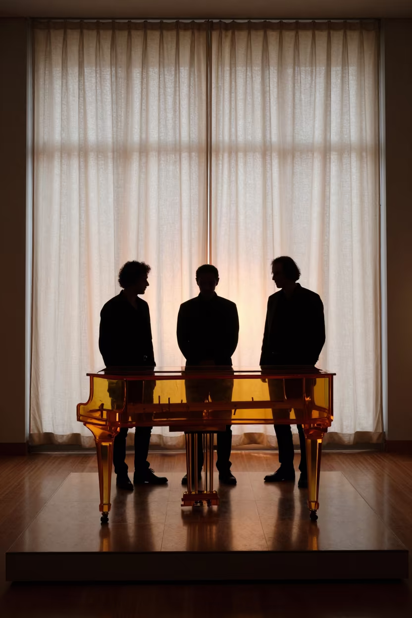 Glass Jazz Trio Silhouette Museum Plinth in on a museum plinth near Kingston