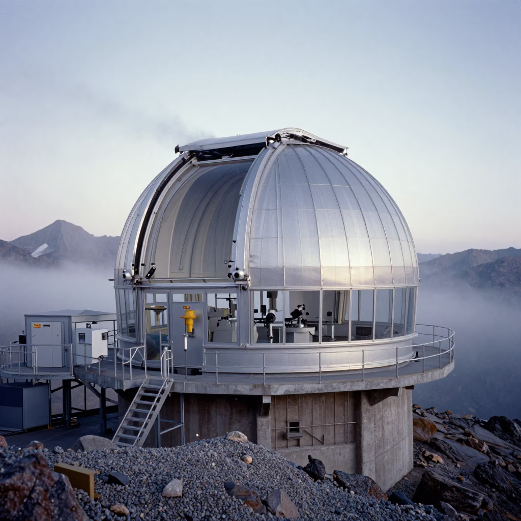 Glass Observatory Peruvian Mountain Dawn in on a wind-scoured research platform in Peru